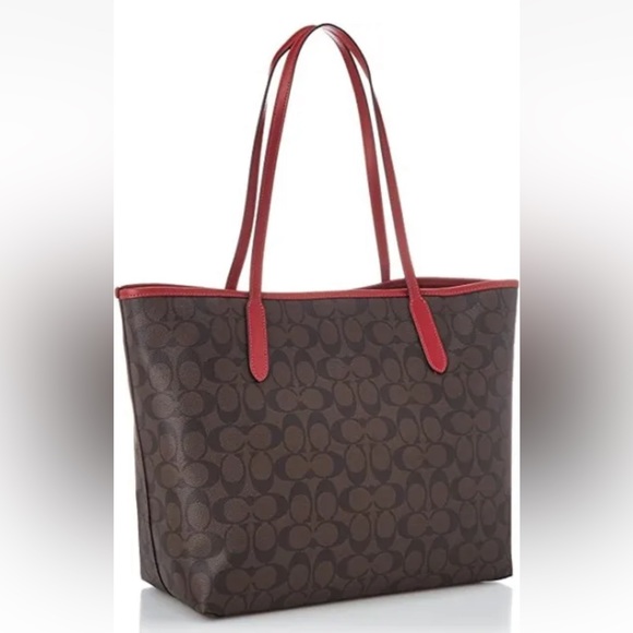 Coach NWT $398 Coach 5696 City Tote Signature Canvas Brown 1941 Red - Picture 13 of 13